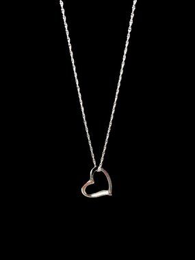 Sterling Silver Chain with Rhodium Open Heart Pendant NWT 925 2g 18 Inches
